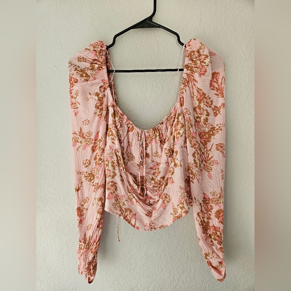 NWOT Free People Hillary Printed Top in Pink Combo (Size M)